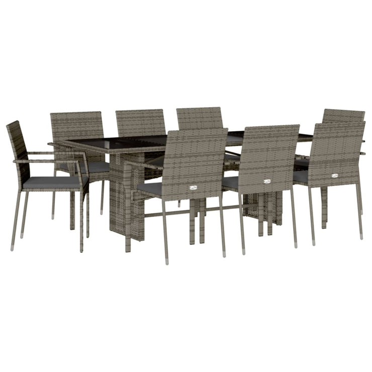 9 Piece Patio Dining Set with Cushions Gray Poly Rattan