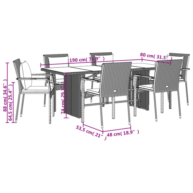 9 Piece Patio Dining Set with Cushions Gray Poly Rattan