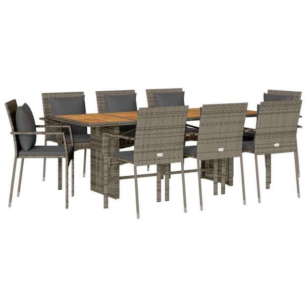 9 Piece Patio Dining Set with Cushions Gray Poly Rattan