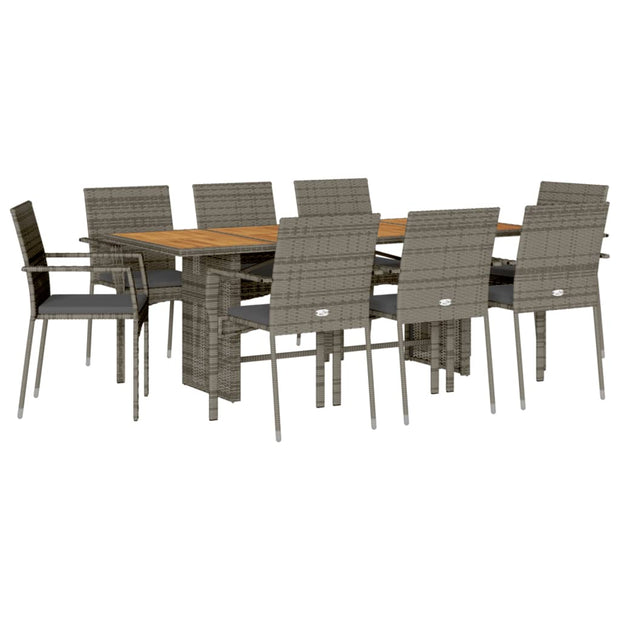 9 Piece Patio Dining Set with Cushions Gray Poly Rattan