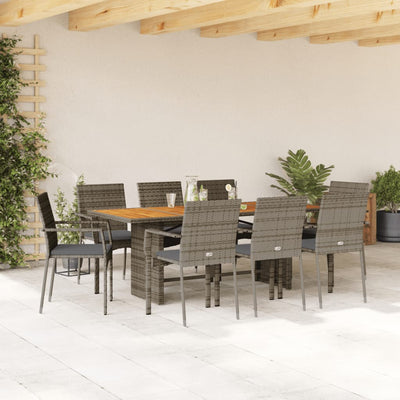 9 Piece Patio Dining Set with Cushions Gray Poly Rattan