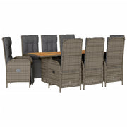 9 Piece Patio Dining Set with Cushions Gray Poly Rattan