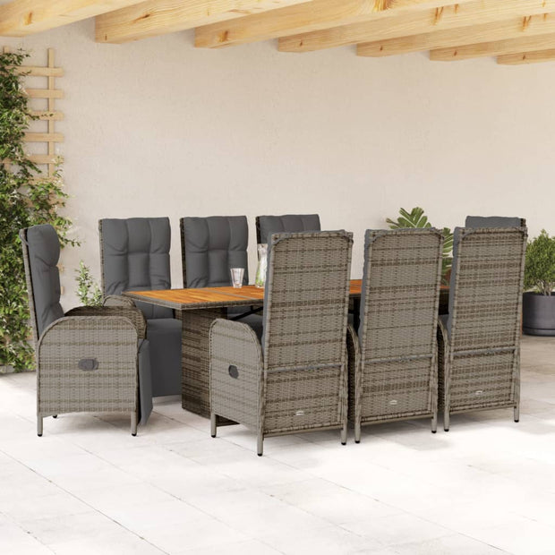 9 Piece Patio Dining Set with Cushions Gray Poly Rattan