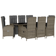 9 Piece Patio Dining Set with Cushions Gray Poly Rattan