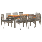 9 Piece Patio Dining Set with Cushions Gray Poly Rattan