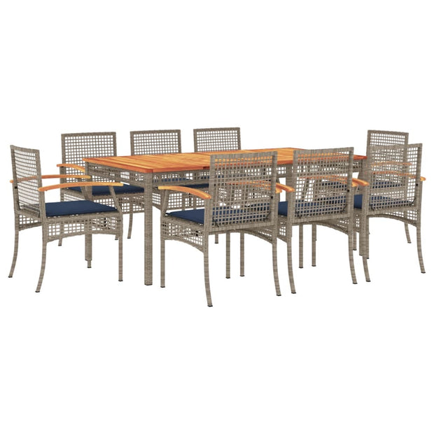 9 Piece Patio Dining Set with Cushions Gray Poly Rattan