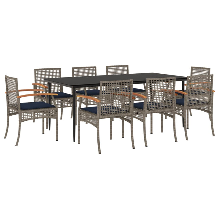 9 Piece Patio Dining Set with Cushions Gray Poly Rattan