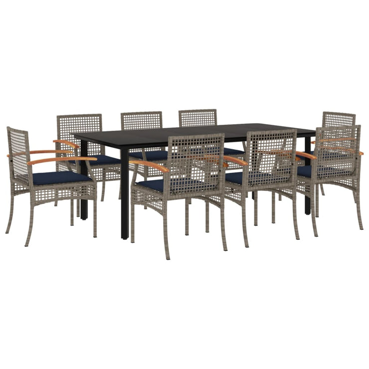 9 Piece Patio Dining Set with Cushions Gray Poly Rattan