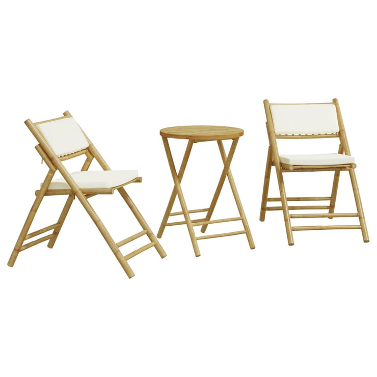 Folding Bistro Set 3 pcs with Cushions Bamboo