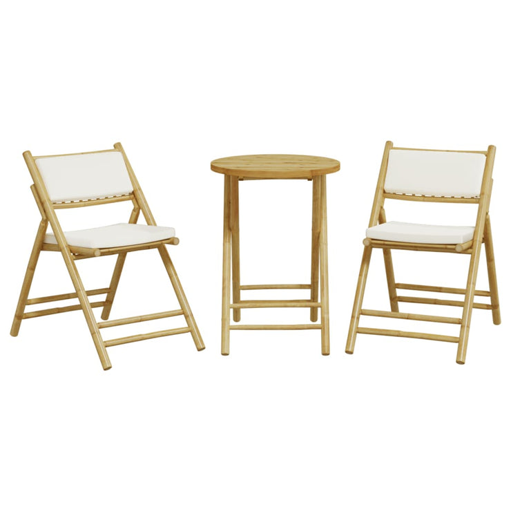 Folding Bistro Set 3 pcs with Cushions Bamboo