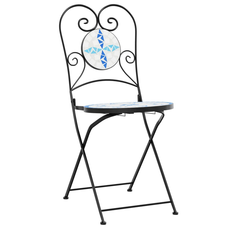 Mosaic Bistro Set Blue and White Iron and Ceramic