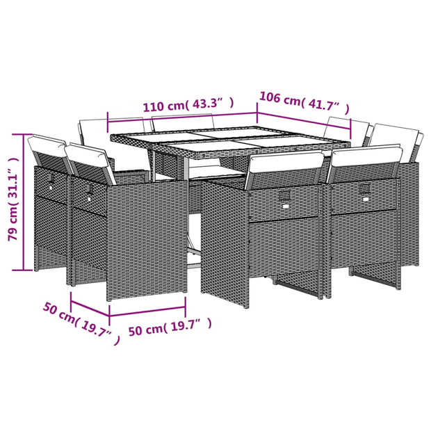 9 Piece Patio Dining Set with Cushions Gray Poly Rattan