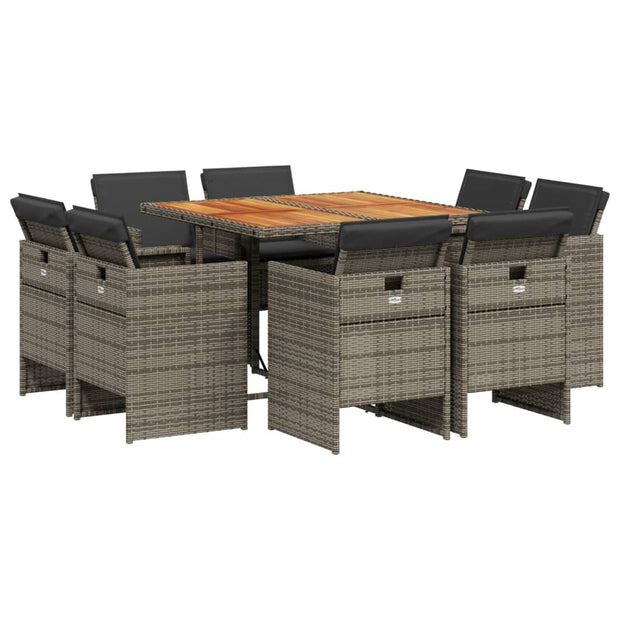 9 Piece Patio Dining Set with Cushions Gray Poly Rattan