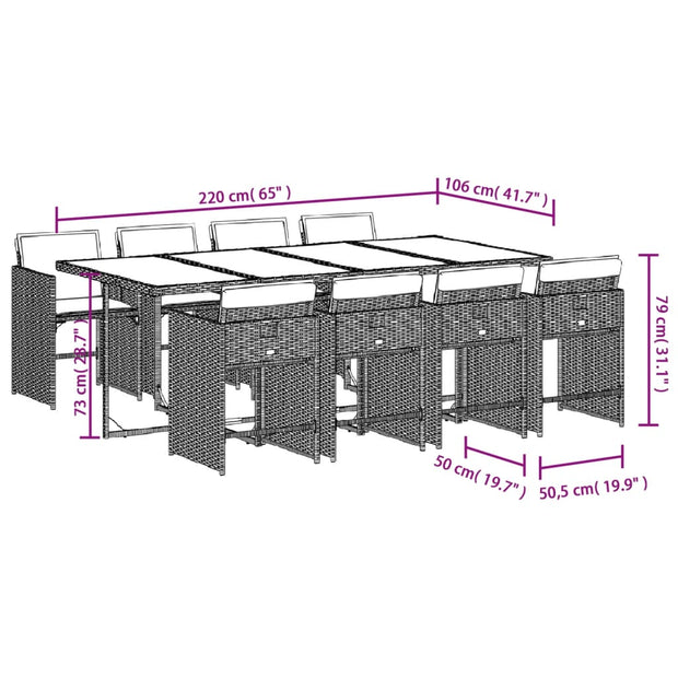 9 Piece Patio Dining Set with Cushions Gray Poly Rattan