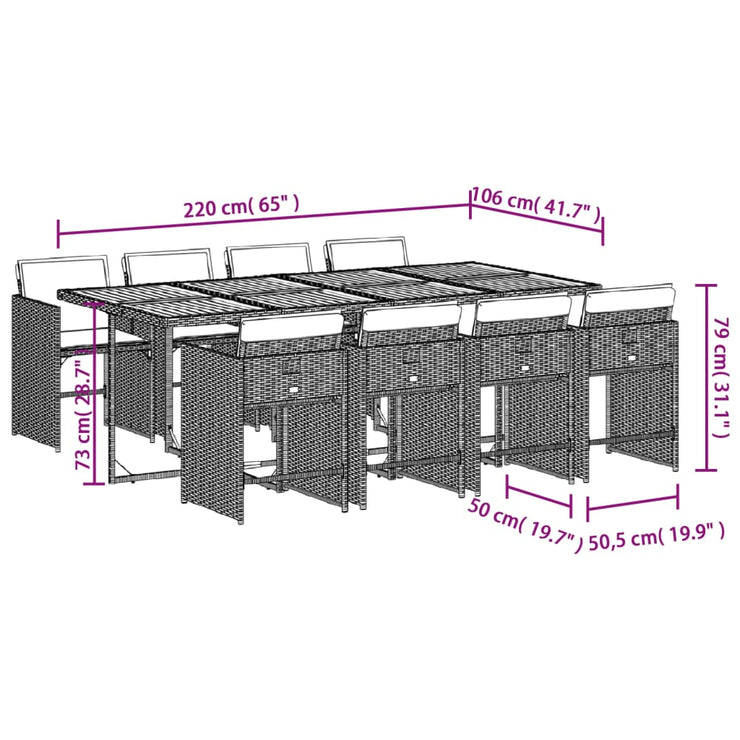 9 Piece Patio Dining Set with Cushions Gray Poly Rattan