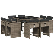 9 Piece Patio Dining Set with Cushions Gray Poly Rattan