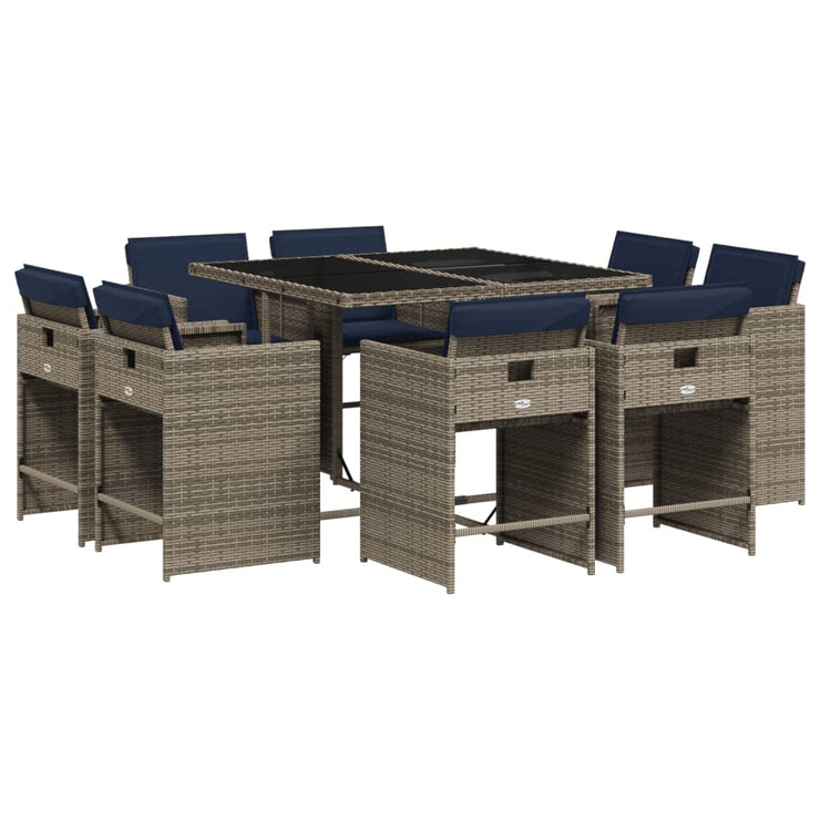 9 Piece Patio Dining Set with Cushions Gray Poly Rattan