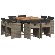 9 Piece Patio Dining Set with Cushions Gray Poly Rattan