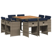 9 Piece Patio Dining Set with Cushions Gray Poly Rattan