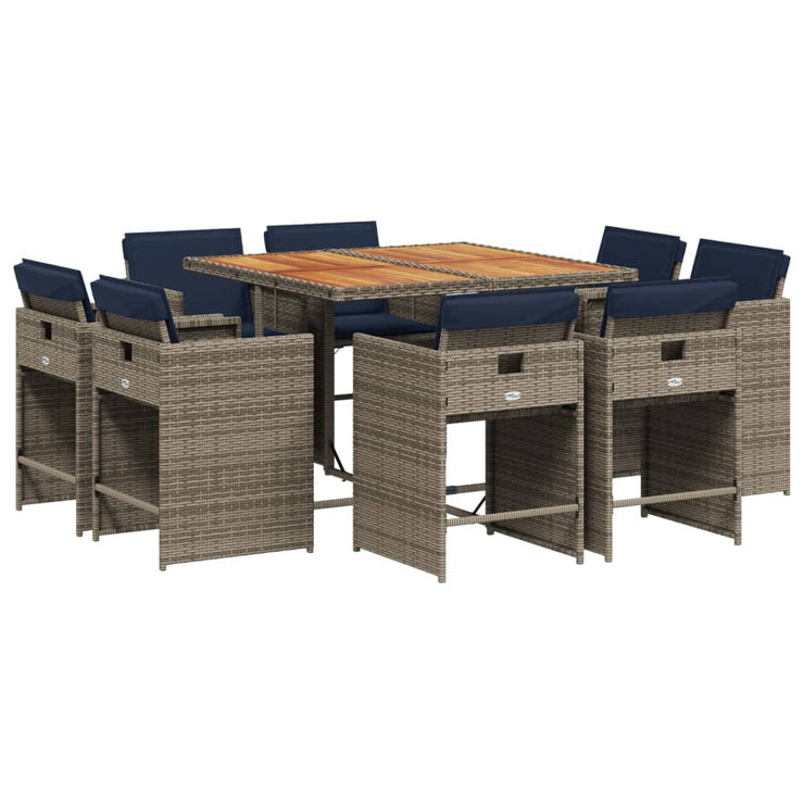 9 Piece Patio Dining Set with Cushions Gray Poly Rattan