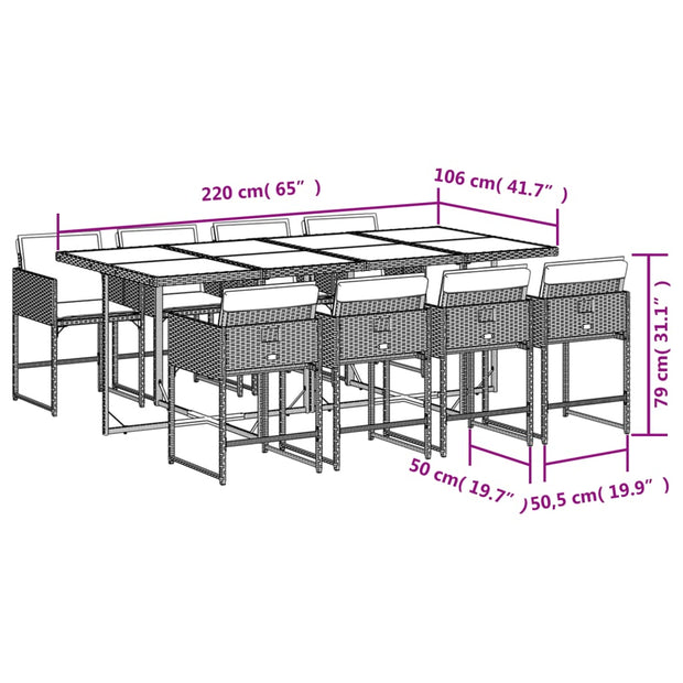 9 Piece Patio Dining Set with Cushions Gray Poly Rattan