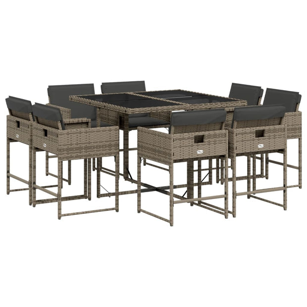 9 Piece Patio Dining Set with Cushions Gray Poly Rattan