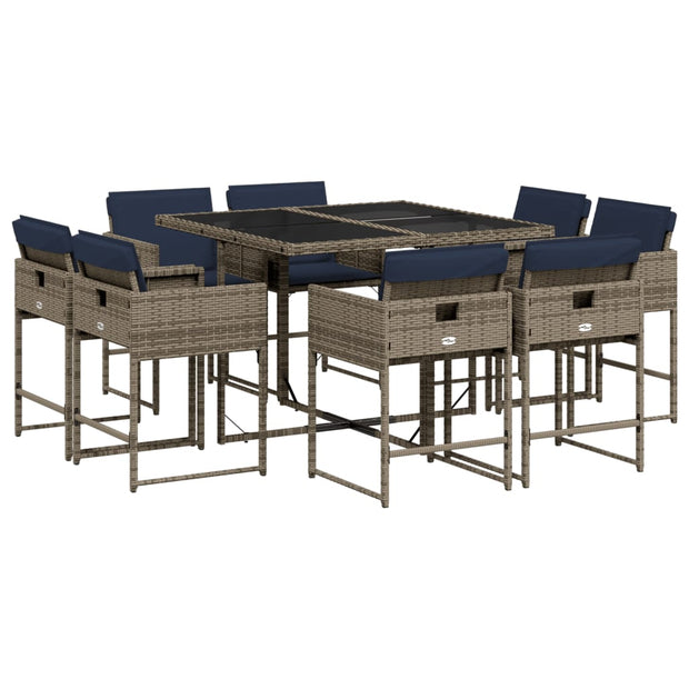 9 Piece Patio Dining Set with Cushions Gray Poly Rattan