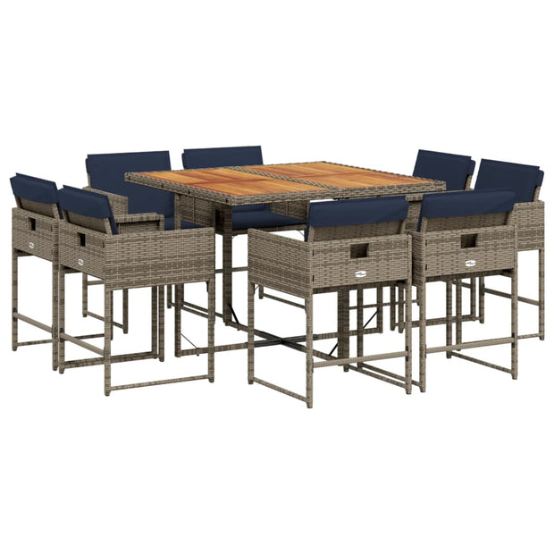 9 Piece Patio Dining Set with Cushions Gray Poly Rattan