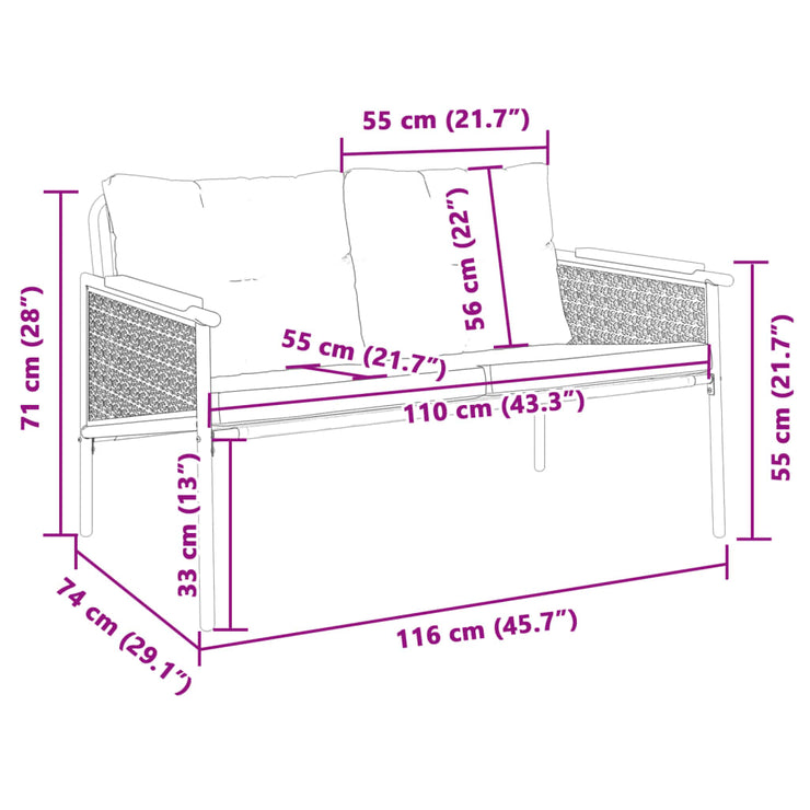 Patio Bench with Cushions 45.7" Black Steel