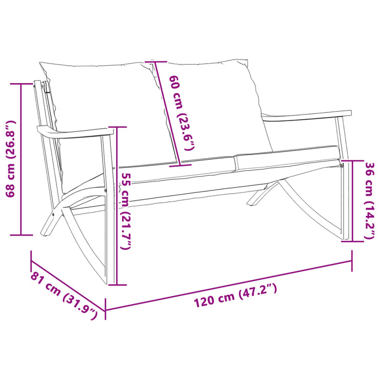 Patio Bench with Cushions 47.2" Black Steel