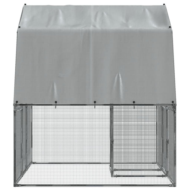 Chicken Cages 2 pcs with Roof and Door Silver Galvanized Steel