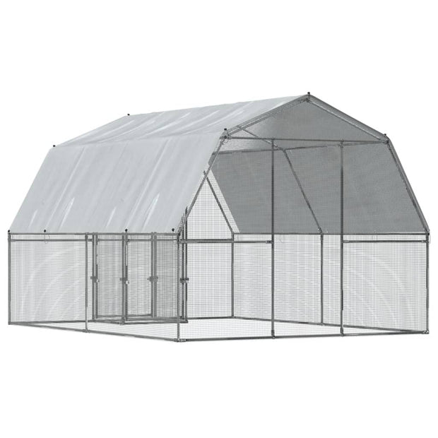 Chicken Cages 2 pcs with Roof and Door Silver Galvanized Steel