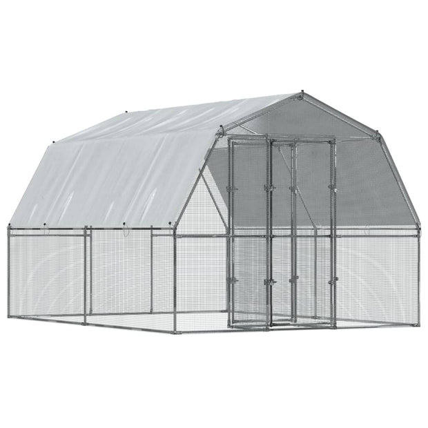 Chicken Cages 2 pcs with Roof and Door Silver Galvanized Steel