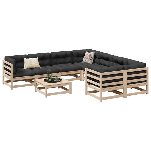 9 Piece Patio Sofa Set with Cushions Solid Wood Pine