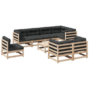 9 Piece Patio Sofa Set with Cushions Solid Wood Pine