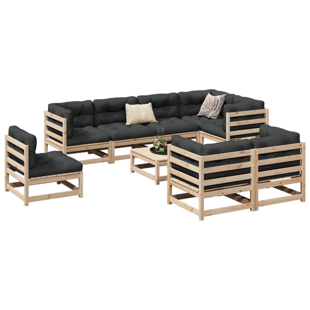 9 Piece Patio Sofa Set with Cushions Solid Wood Pine