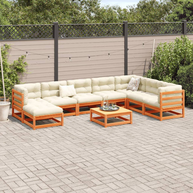 9 Piece Patio Sofa Set Wax Brown Solid Wood Pine