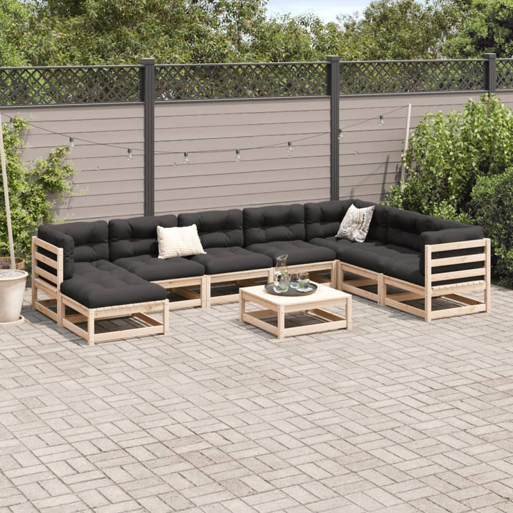 9 Piece Patio Sofa Set with Cushions Solid Wood Pine