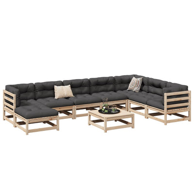 9 Piece Patio Sofa Set with Cushions Solid Wood Pine