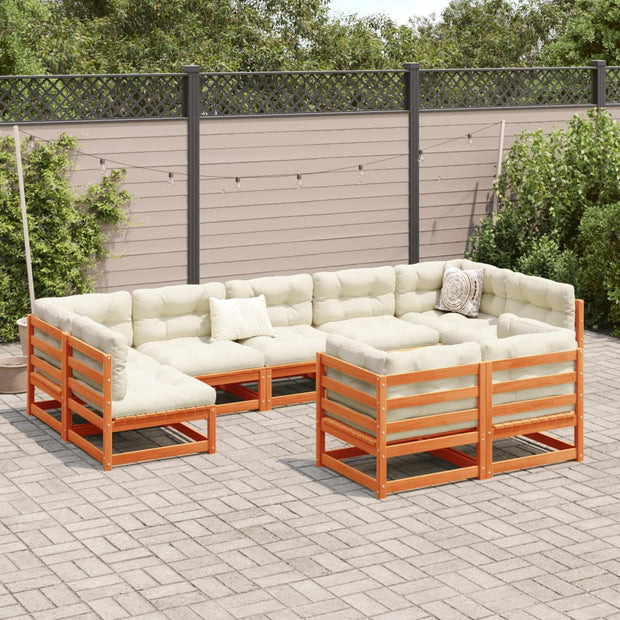 9 Piece Patio Sofa Set Wax Brown Solid Wood Pine