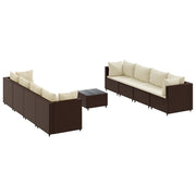 9 Piece Patio Lounge Set with Cushions Brown Poly Rattan