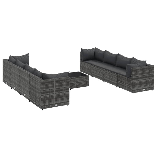 9 Piece Patio Lounge Set with Cushions Gray Poly Rattan