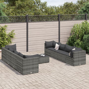 9 Piece Patio Lounge Set with Cushions Gray Poly Rattan