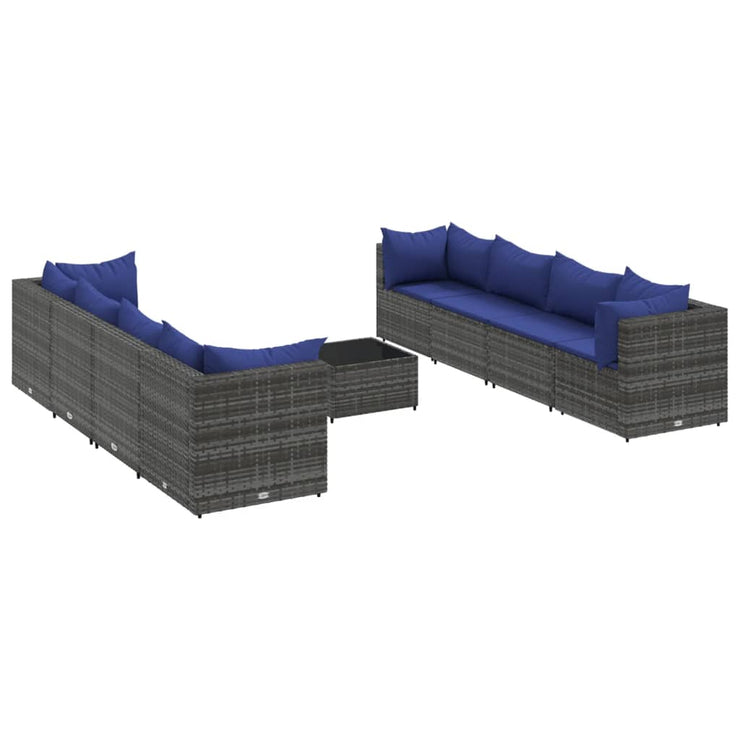 9 Piece Patio Lounge Set with Cushions Gray Poly Rattan