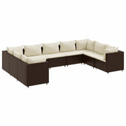 9 Piece Patio Lounge Set with Cushions Brown Poly Rattan