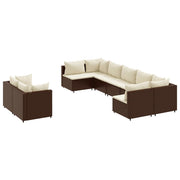 9 Piece Patio Sofa Set with Cushions Brown Poly Rattan