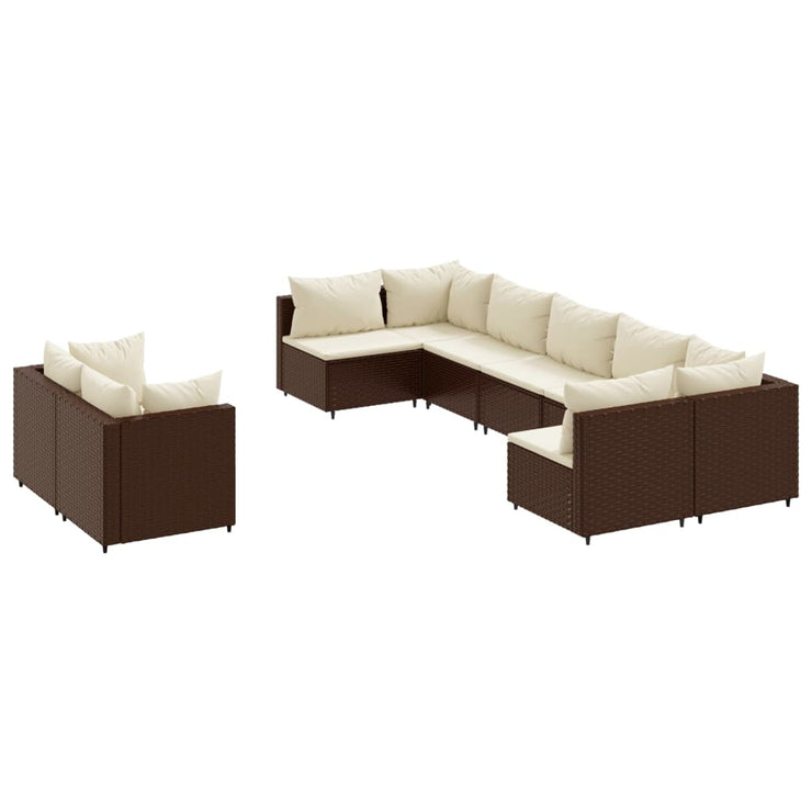 9 Piece Patio Sofa Set with Cushions Brown Poly Rattan