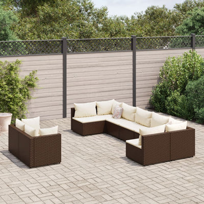 9 Piece Patio Sofa Set with Cushions Brown Poly Rattan