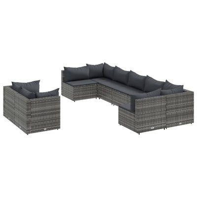 9 Piece Patio Sofa Set with Cushions Gray Poly Rattan