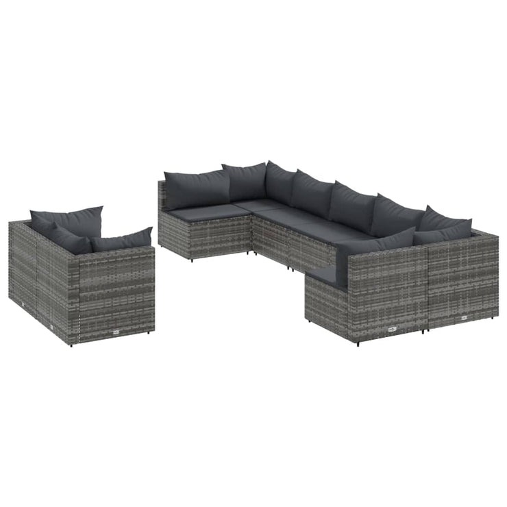 9 Piece Patio Sofa Set with Cushions Gray Poly Rattan